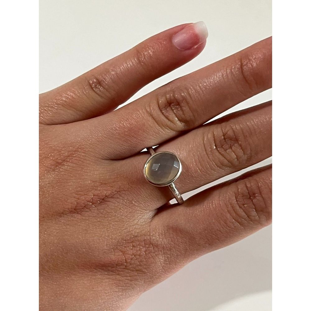 Milky White Stone | Minimalist Thin Band | Thailand 925 Ring - Picture 4 of 5
